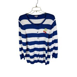 talbots striped button down cardigan blue White Size XL Strawberry Embroidered